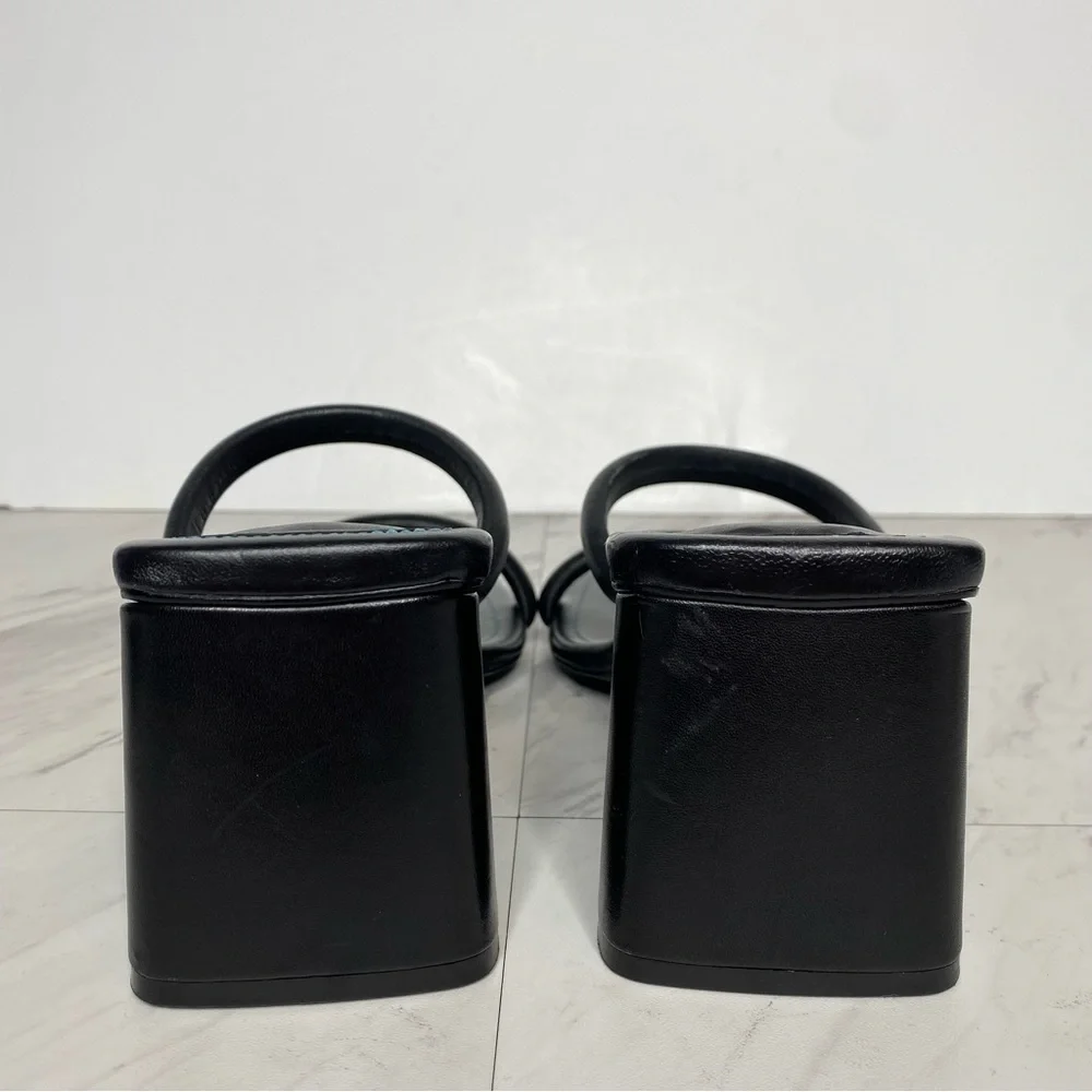 New! Free People Parker Double Strap Square Toe Black Leather Heeled Sandal 41